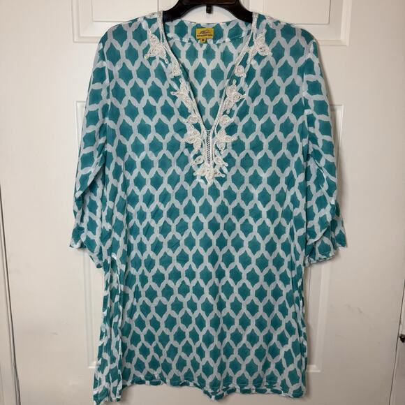 Roberta Roller Rabbit Lightweight Tunic Swim Cover Up 3/4 Sleeve Medium - Picture 1 of 7